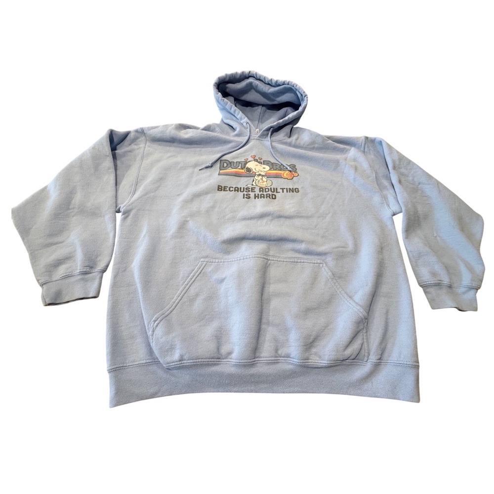 Dutch Bros Coffee Snoopy Hoodie Blue Adulting Is Hard Peanuts XL Sweatshirt